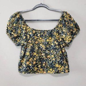 Black and Yellow Flower Crop Top